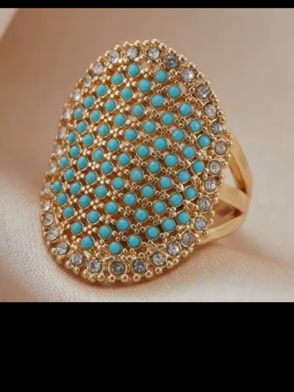 Gold Turquoise Pavé Statement Ring